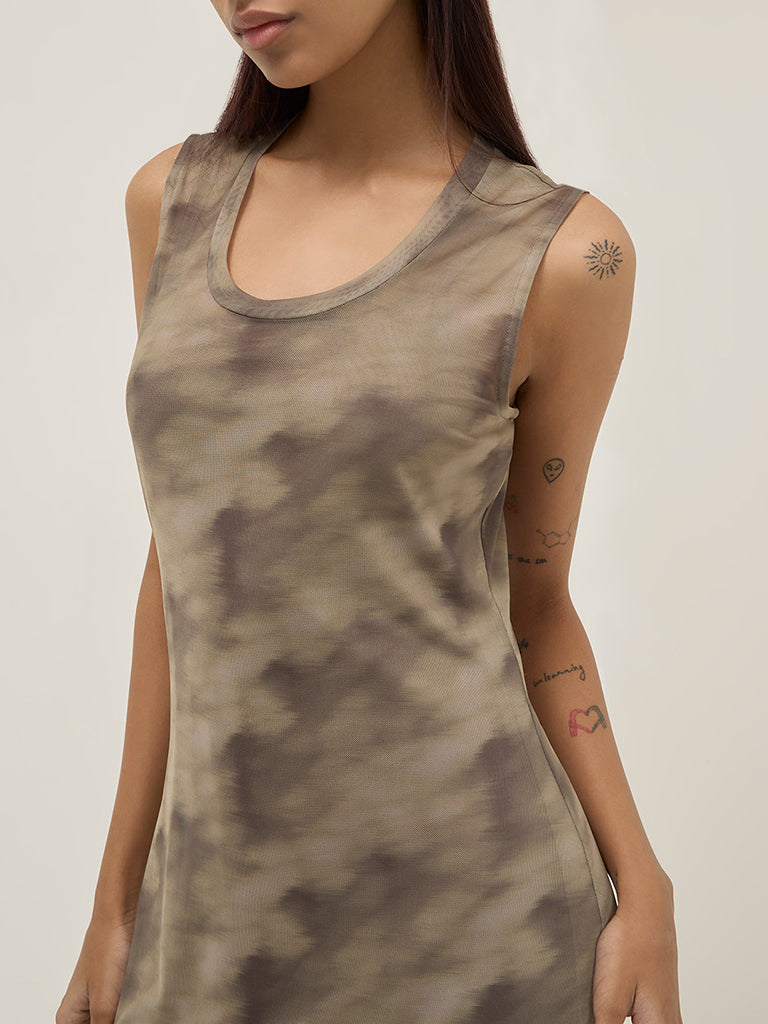 Nuon Olive Mesh Bodycon Dress with Camisole