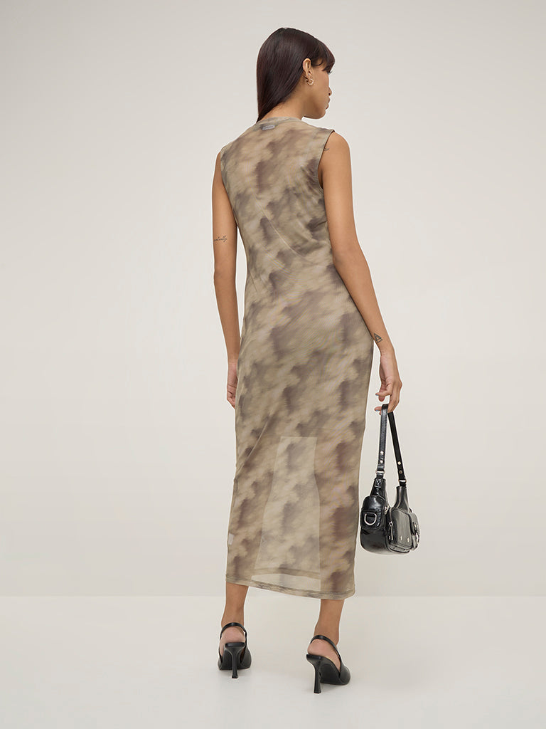 Nuon Olive Mesh Bodycon Dress with Camisole