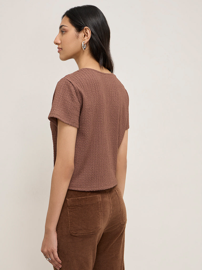 LOV Brown Seersucker Top