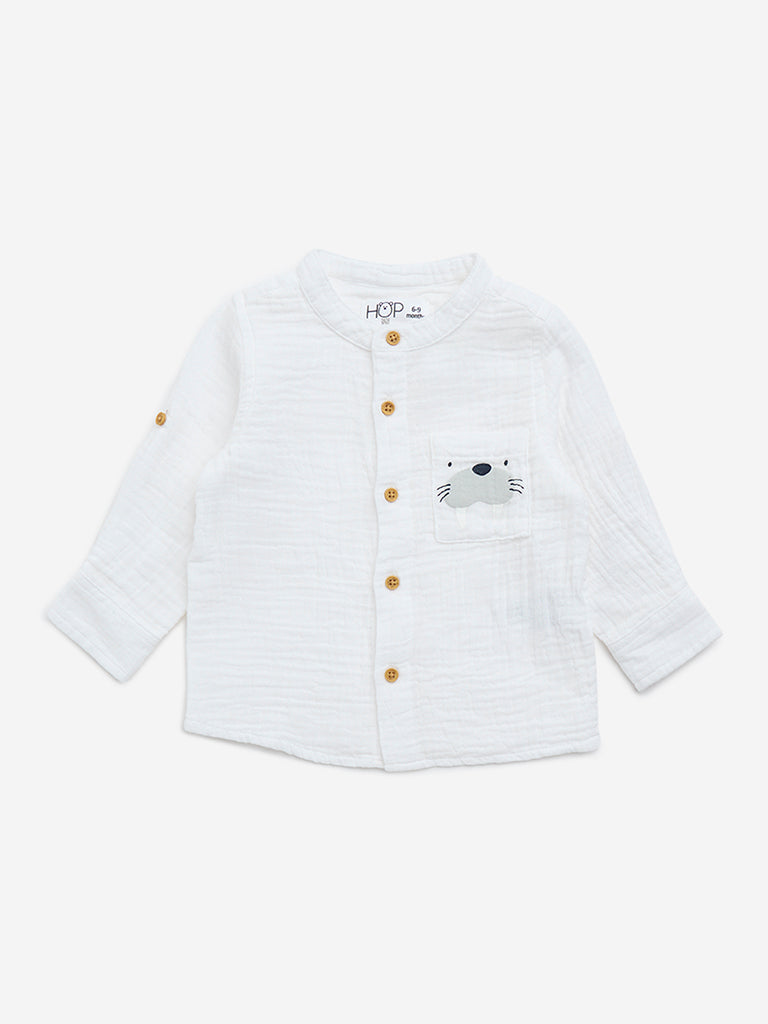 HOP Baby White Crinkle-Textured Cotton Shirt