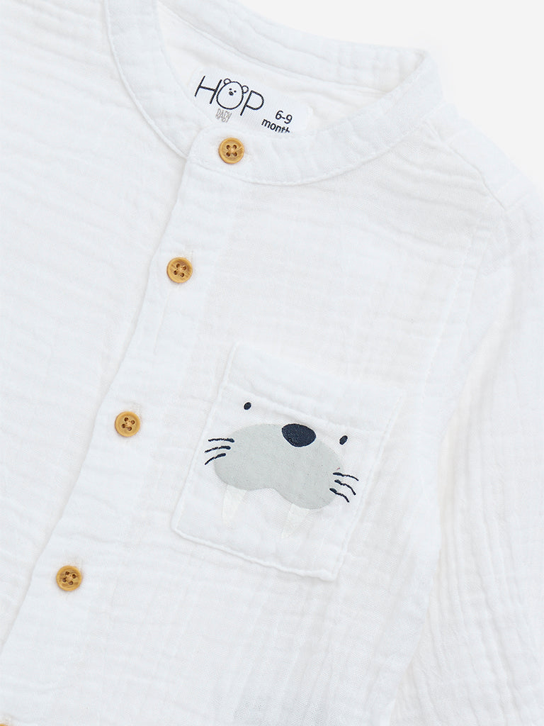 HOP Baby White Crinkle-Textured Cotton Shirt