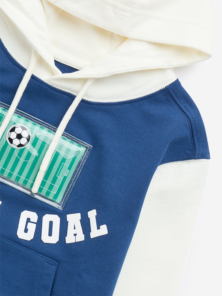 HOP Kids Blue Football-Inspired Cotton Sweatshirt