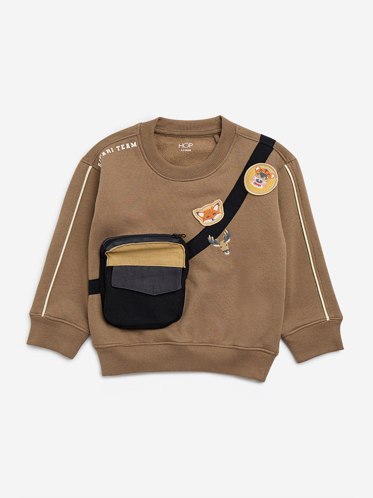 HOP Kids Taupe Applique-Detailed Sweatshirt