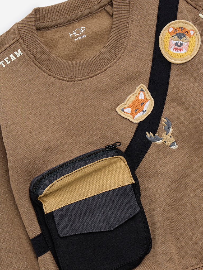 HOP Kids Taupe Applique-Detailed Sweatshirt