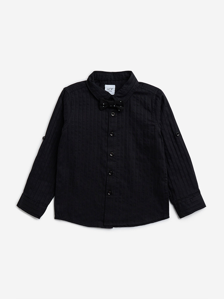 HOP Kids Black Bow Designed Cotton Shirt