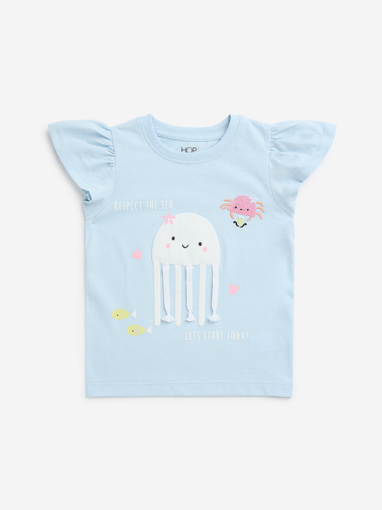 HOP Kids Light Blue Animal Design Cotton T-Shirt