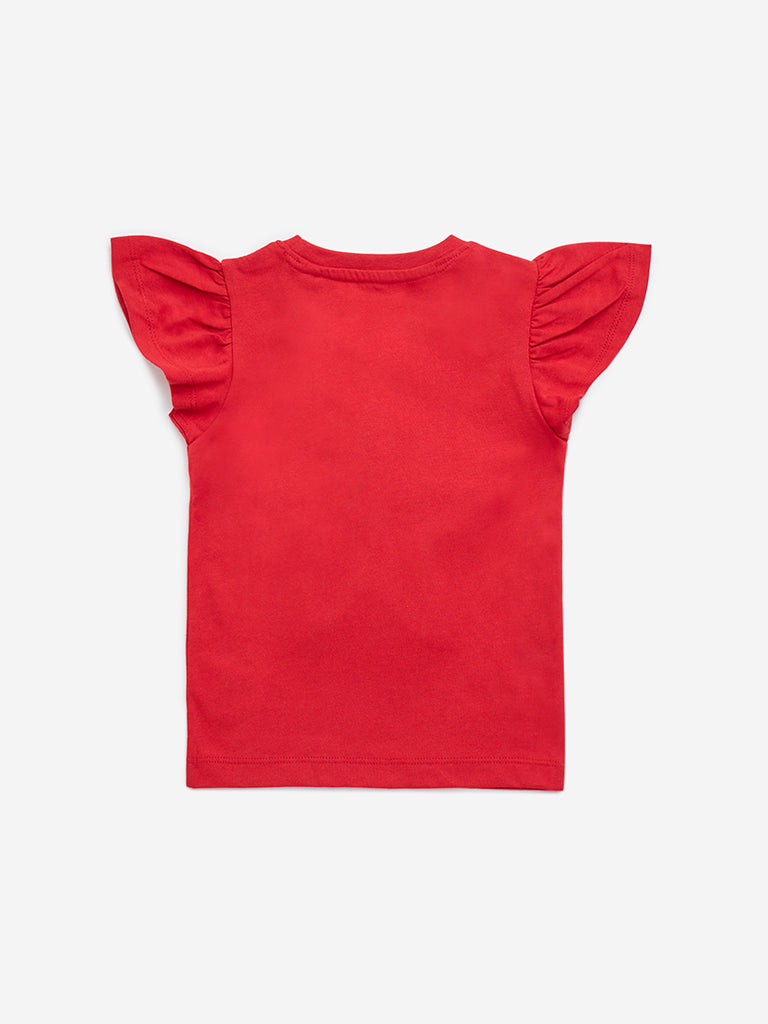 HOP Kids Red Star Embellished Cotton T-Shirt