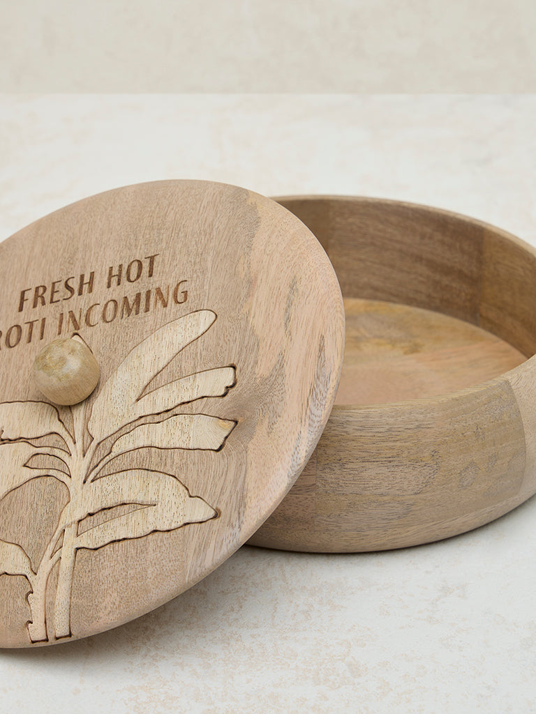 Westside Home Light Brown Leaf Design Wooden Roti Box