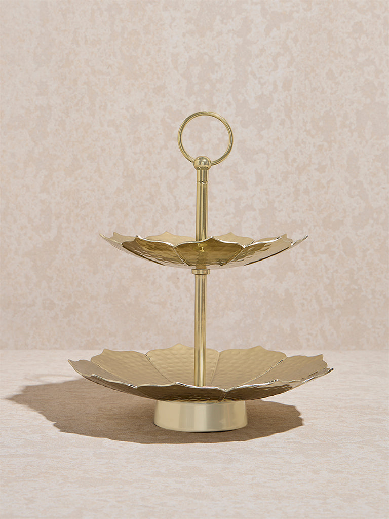 Westside Home Gold Petal Design Two-Tiered Cake Stand