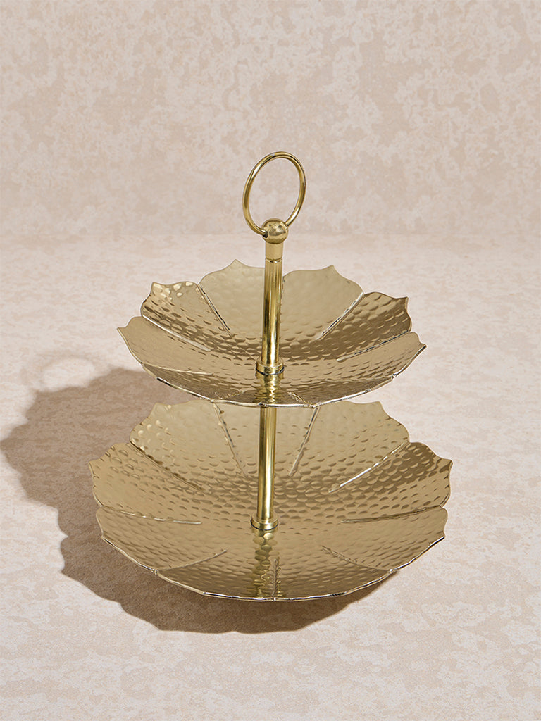 Westside Home Gold Petal Design Two-Tiered Cake Stand