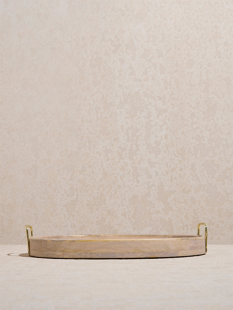 Westside Home Beige Stripe Printed Wooden Serving Tray