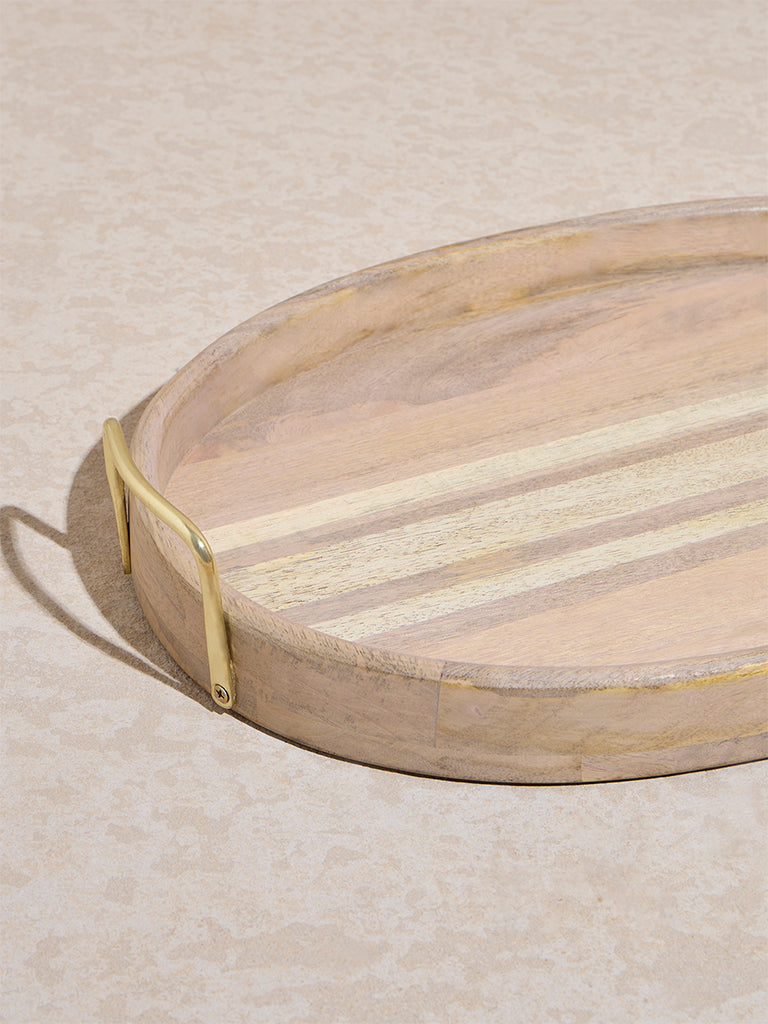 Westside Home Beige Stripe Printed Wooden Serving Tray