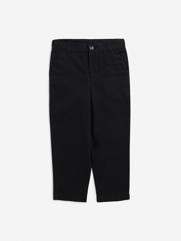 HOP Kids Black Mid-Rise Cotton Trousers