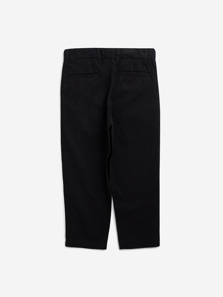 HOP Kids Black Mid-Rise Cotton Trousers