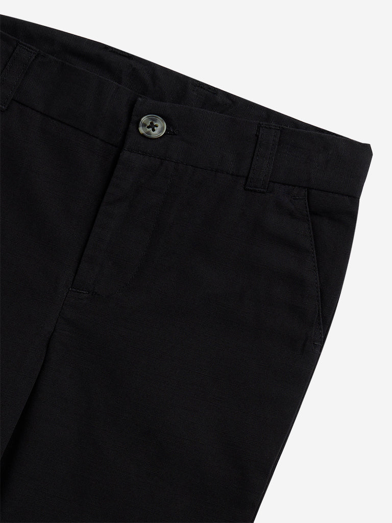 HOP Kids Black Mid-Rise Cotton Trousers