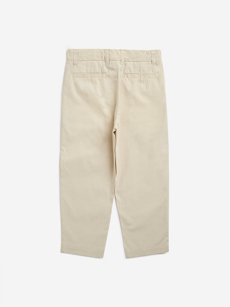 HOP Kids Beige High-Rise Cotton Trousers