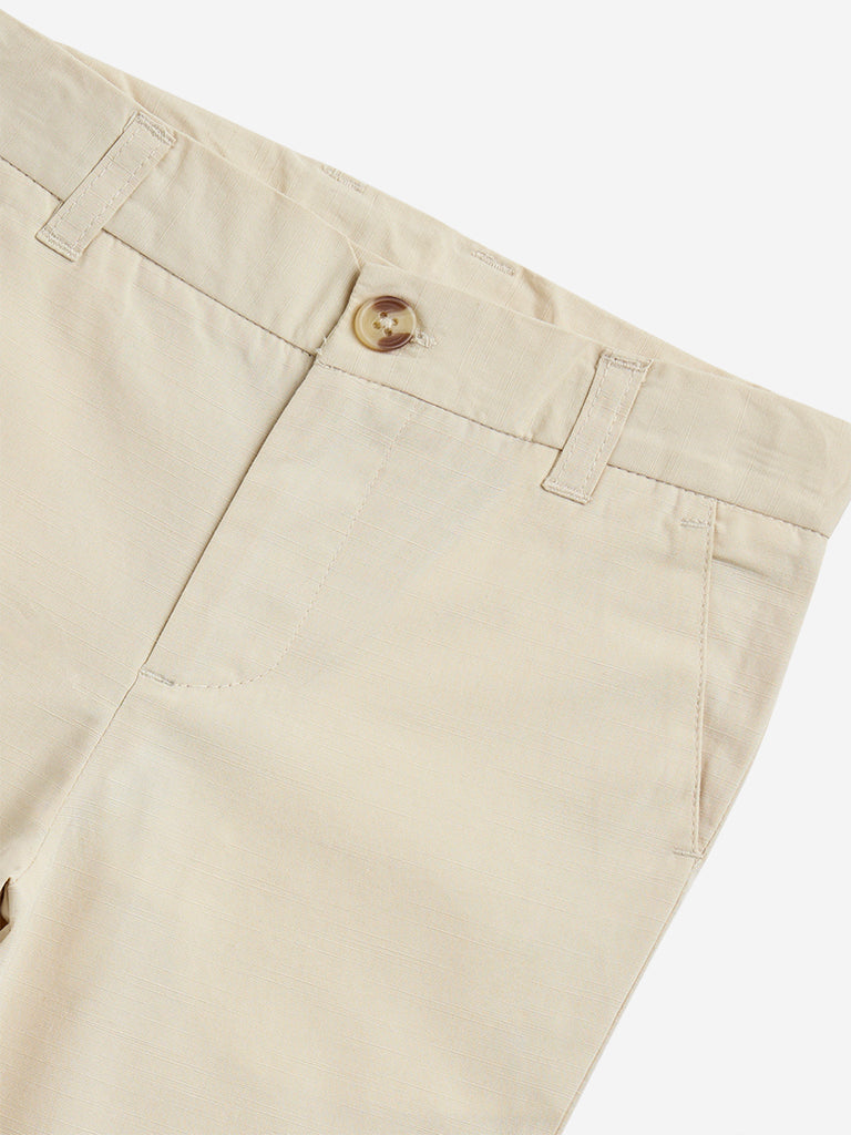 HOP Kids Beige High-Rise Cotton Trousers