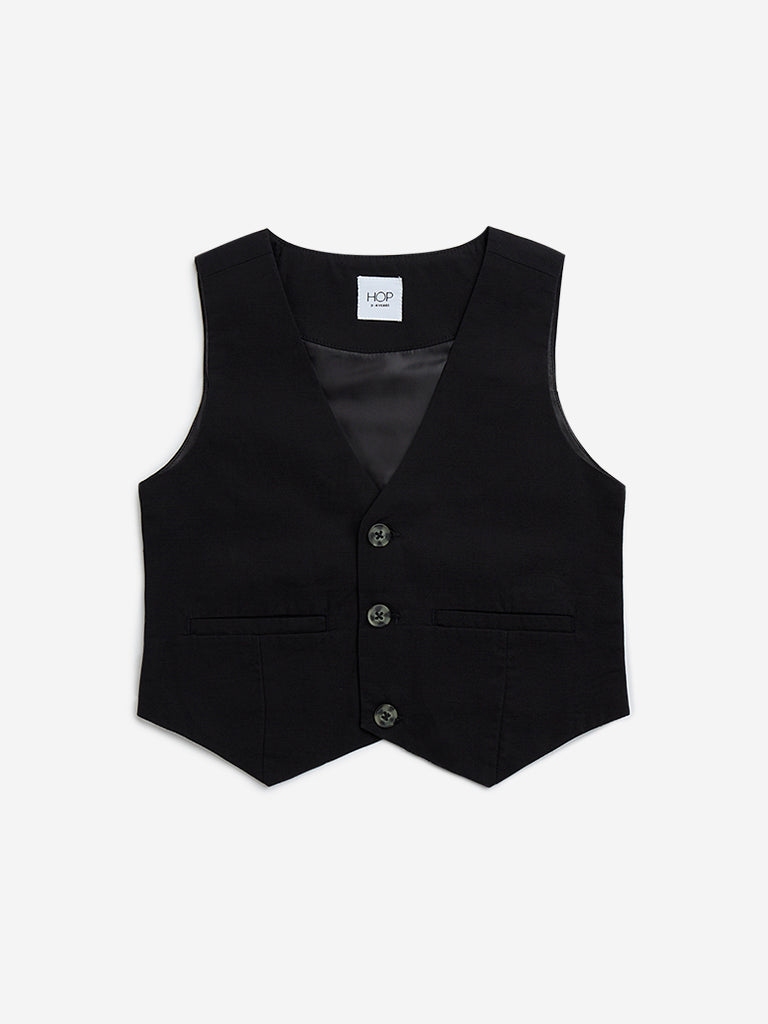 HOP Kids Black Solid Cotton Waistcoat