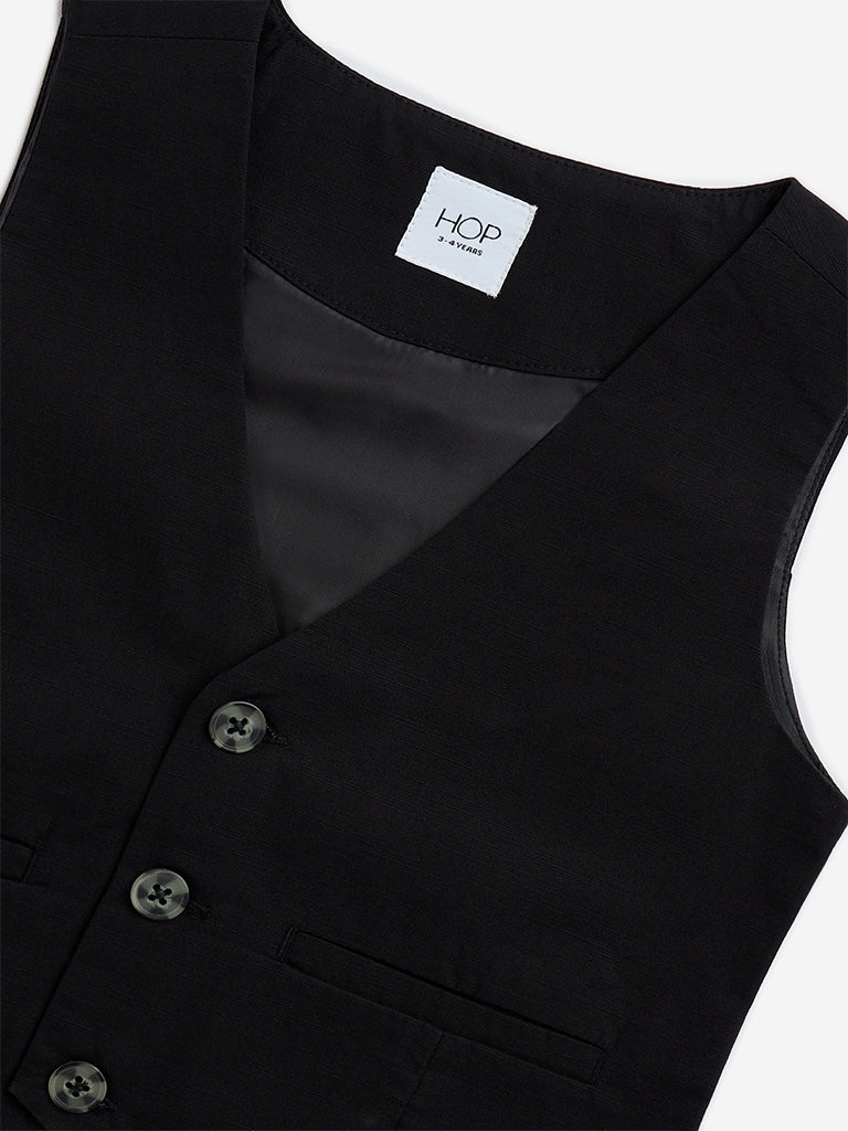 HOP Kids Black Solid Cotton Waistcoat