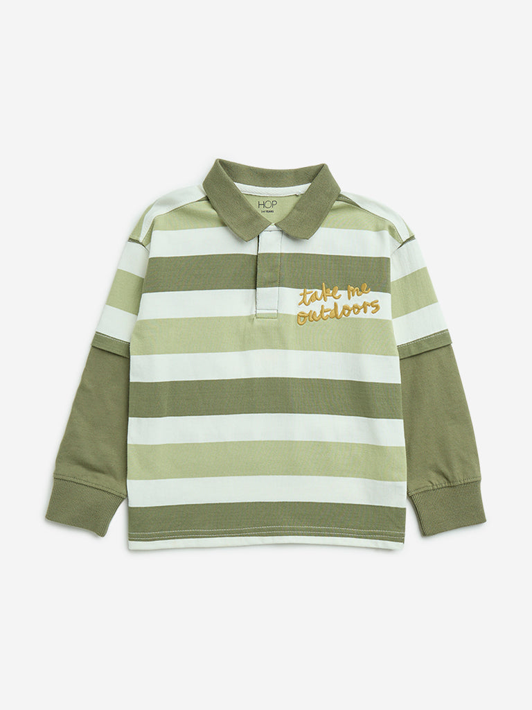 HOP Kids Olive Striped Cotton Sweatshirt