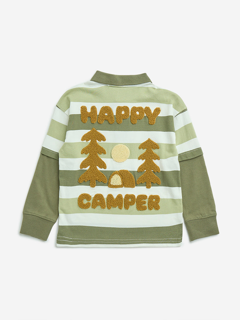 HOP Kids Olive Striped Cotton Sweatshirt