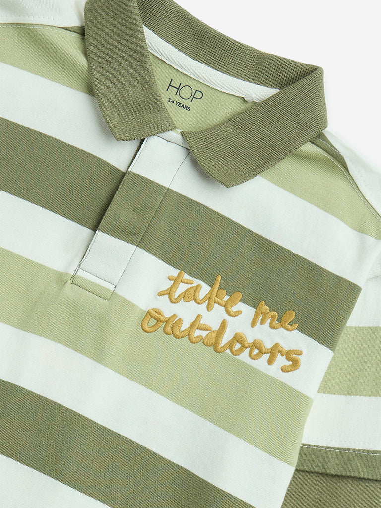 HOP Kids Olive Striped Cotton Sweatshirt