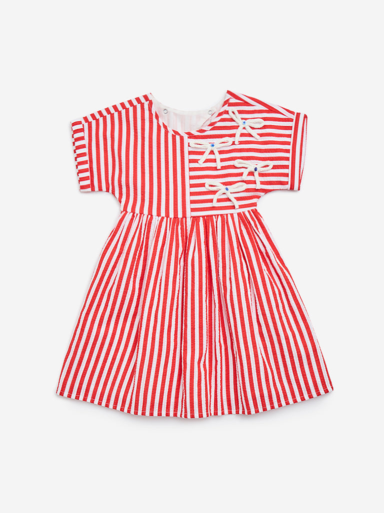 HOP Kids Red Striped Cotton Dress