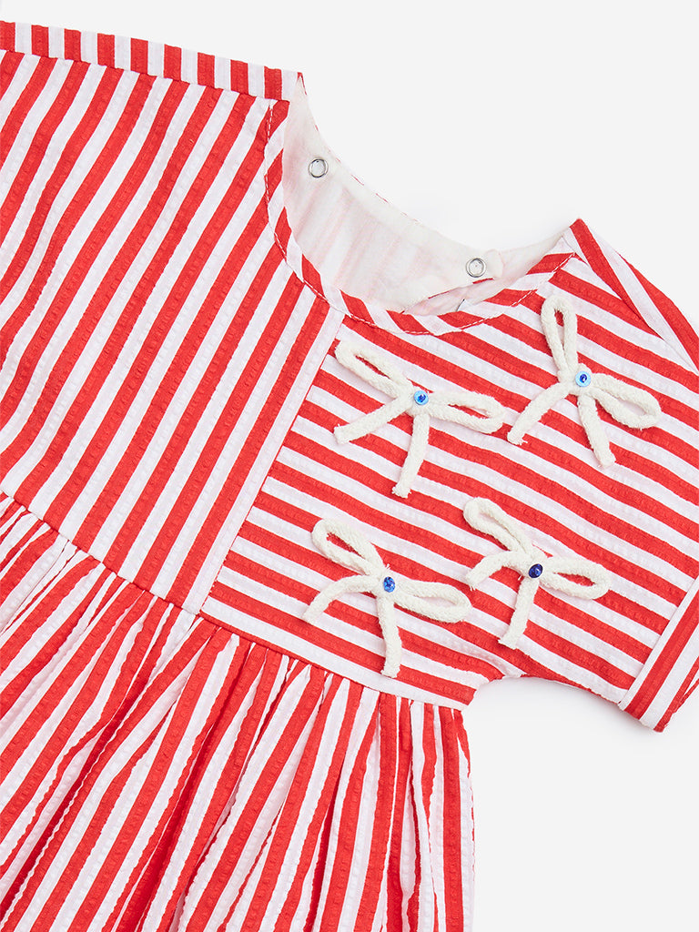 HOP Kids Red Striped Cotton Dress