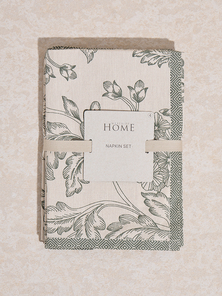 Westside Home Olive Floral Printed Dining Napkin (Set of 4)