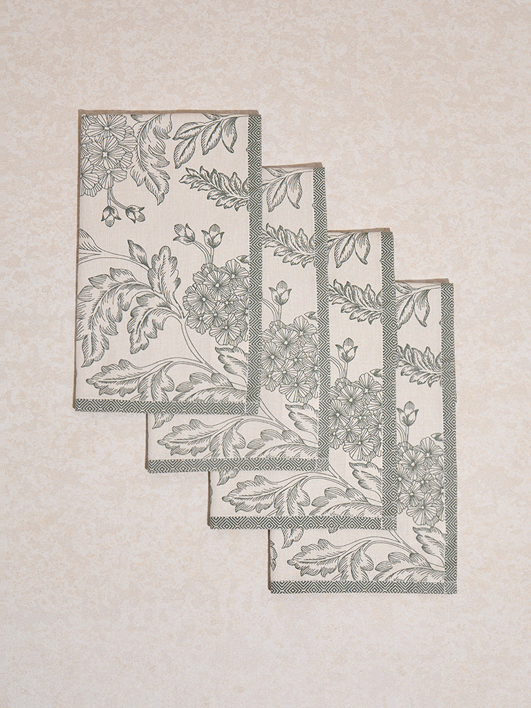 Westside Home Olive Floral Printed Dining Napkin (Set of 4)