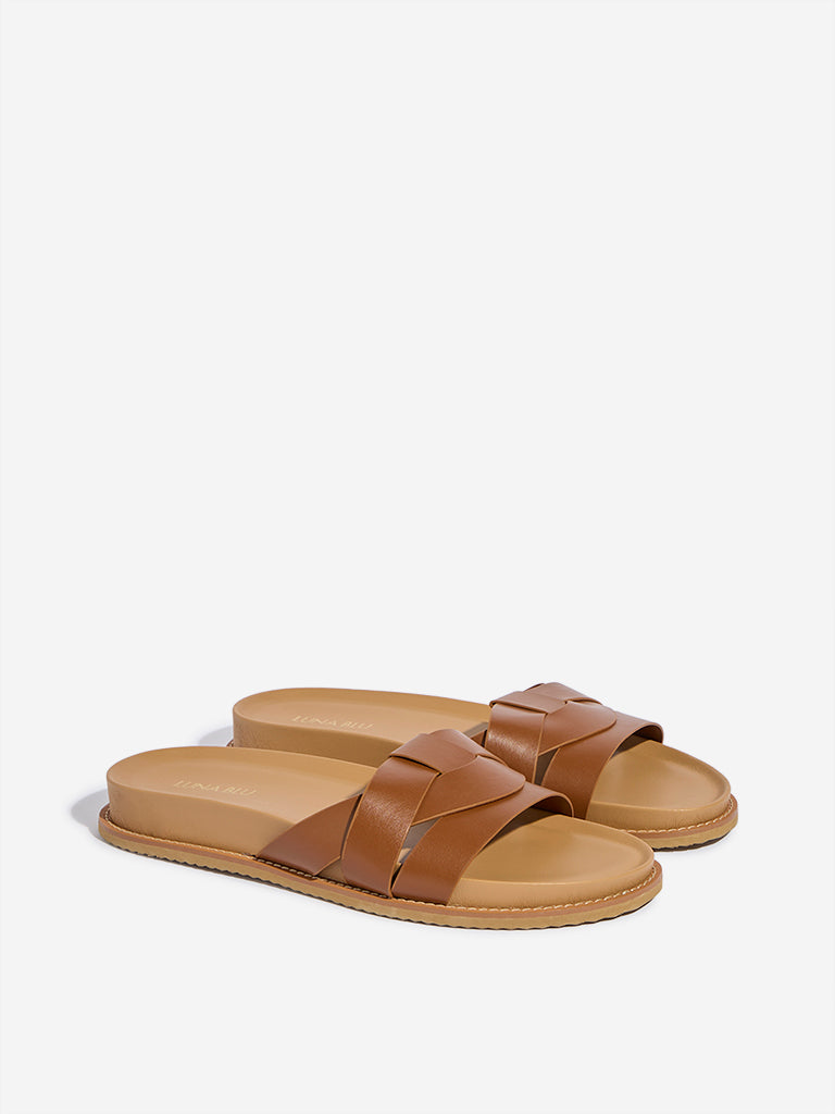 LUNA BLU Tan Criss-Cross Detailed Slides