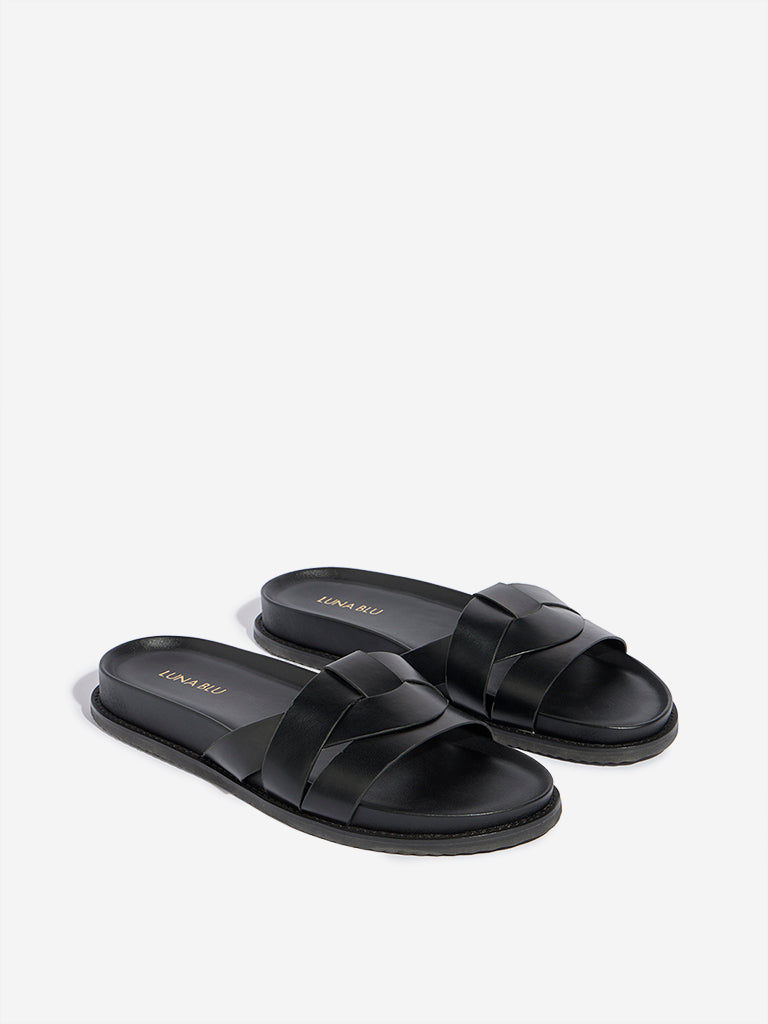 LUNA BLU Black Criss-Cross Detailed Slides