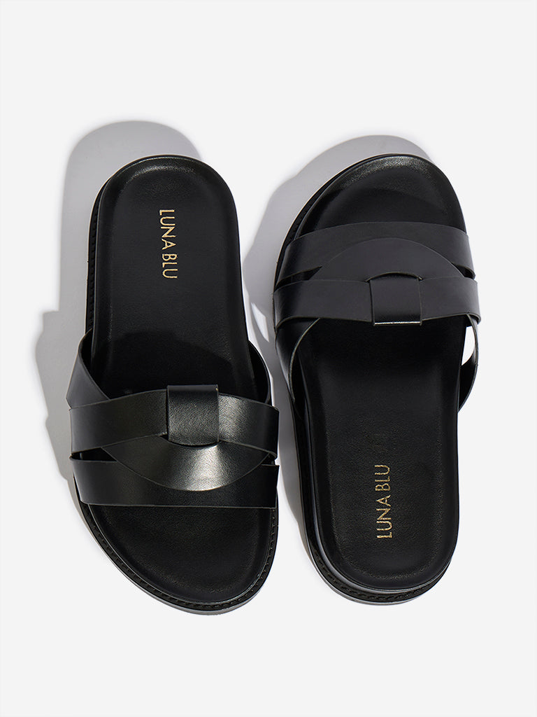 LUNA BLU Black Criss-Cross Detailed Slides