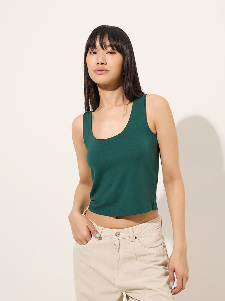 Nuon Dark Green Solid Tank Top