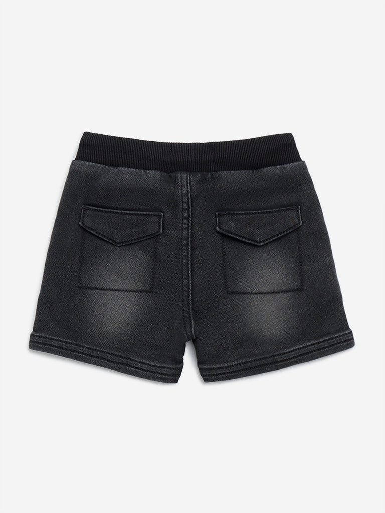 HOP Baby Black Faded Denim Mid-Rise Shorts