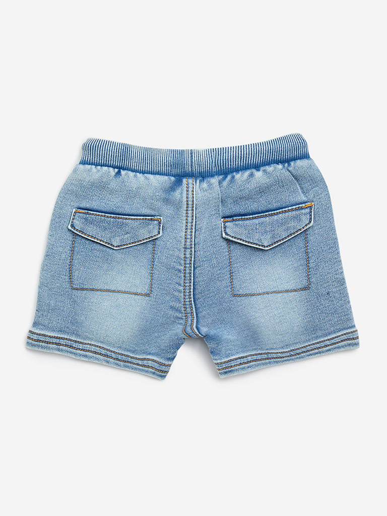 HOP Baby Blue Faded Mid-Rise Denim Shorts