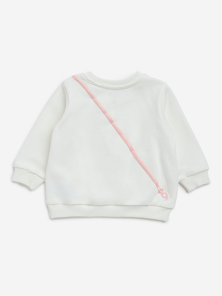 HOP Baby White Heart Embellished Cotton-Blend Sweatshirt