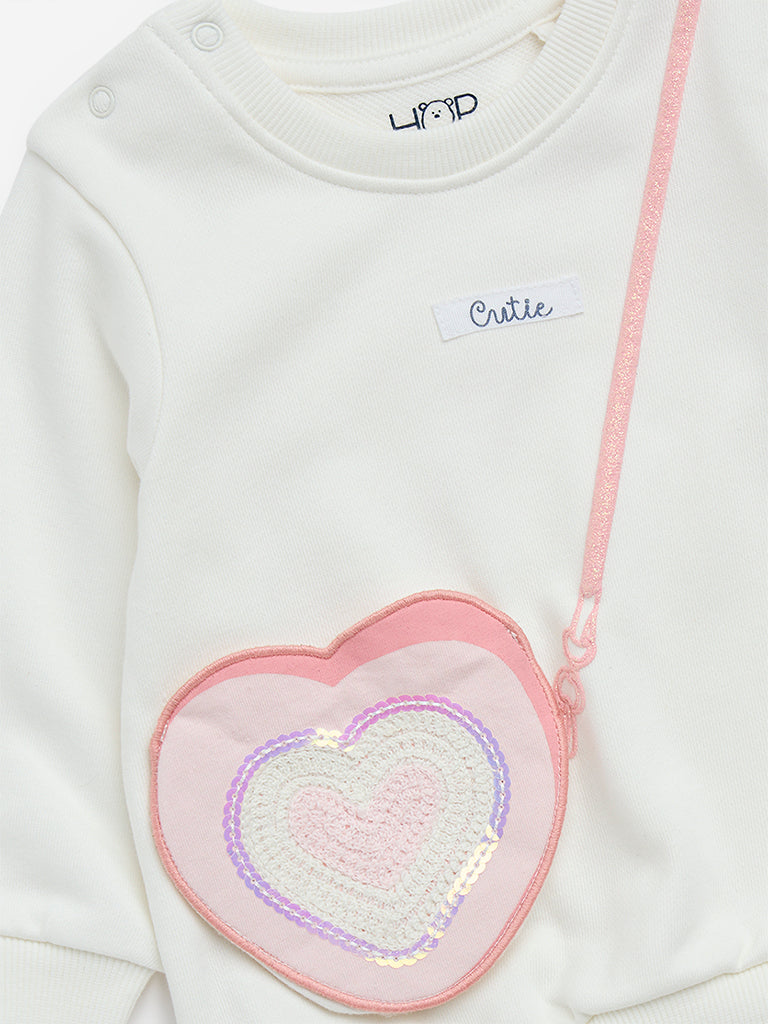 HOP Baby White Heart Embellished Cotton-Blend Sweatshirt