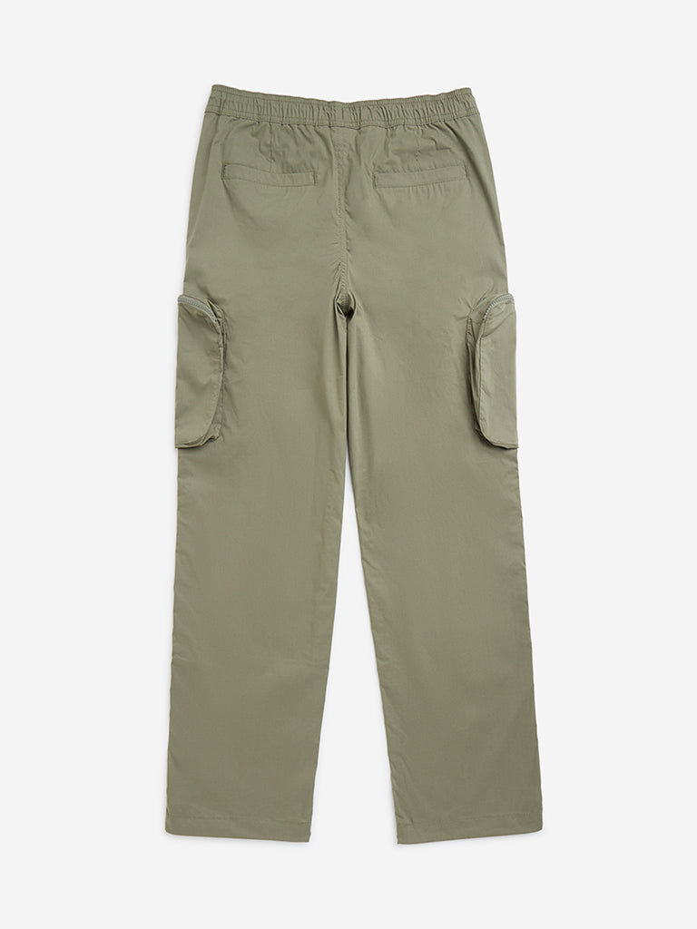 Y&F Kids Olive Cargo-Style Mid-Rise Cotton-Blend Trousers