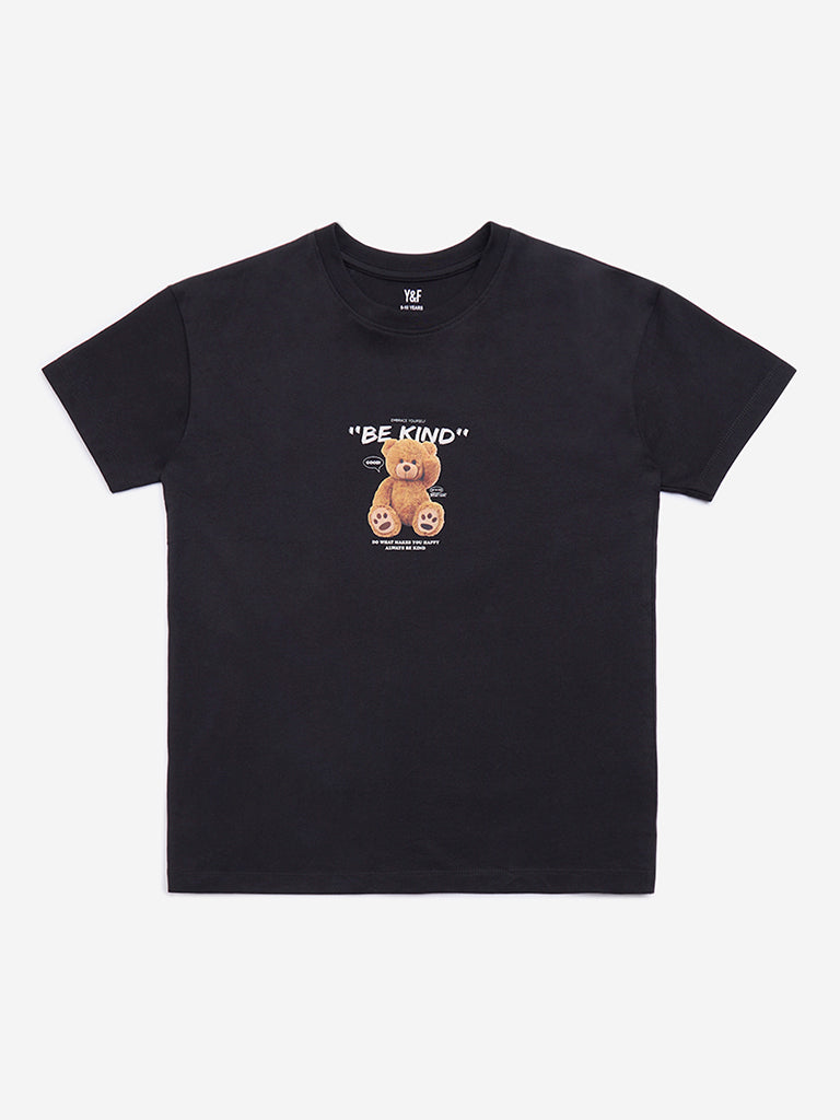 Y&F Kids Black Animal Design Cotton T-Shirt