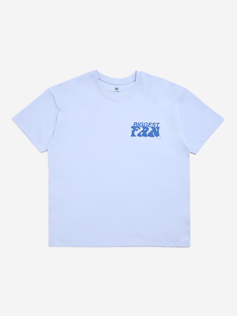 Y&F Kids Blue Text Design Cotton T-Shirt