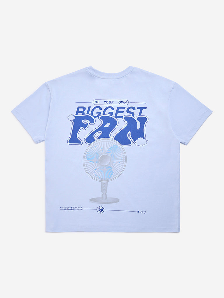 Y&F Kids Blue Text Design Cotton T-Shirt