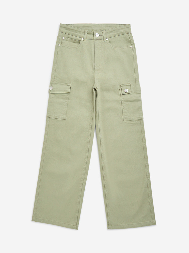 Y&F Kids Sage Mid-Rise Cotton-Blend Cargo Trousers