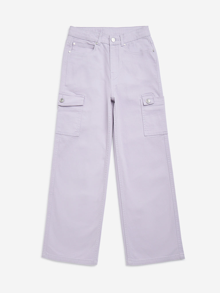 Y&F Kids Lilac Mid-Rise Cotton-Blend Cargo Trousers