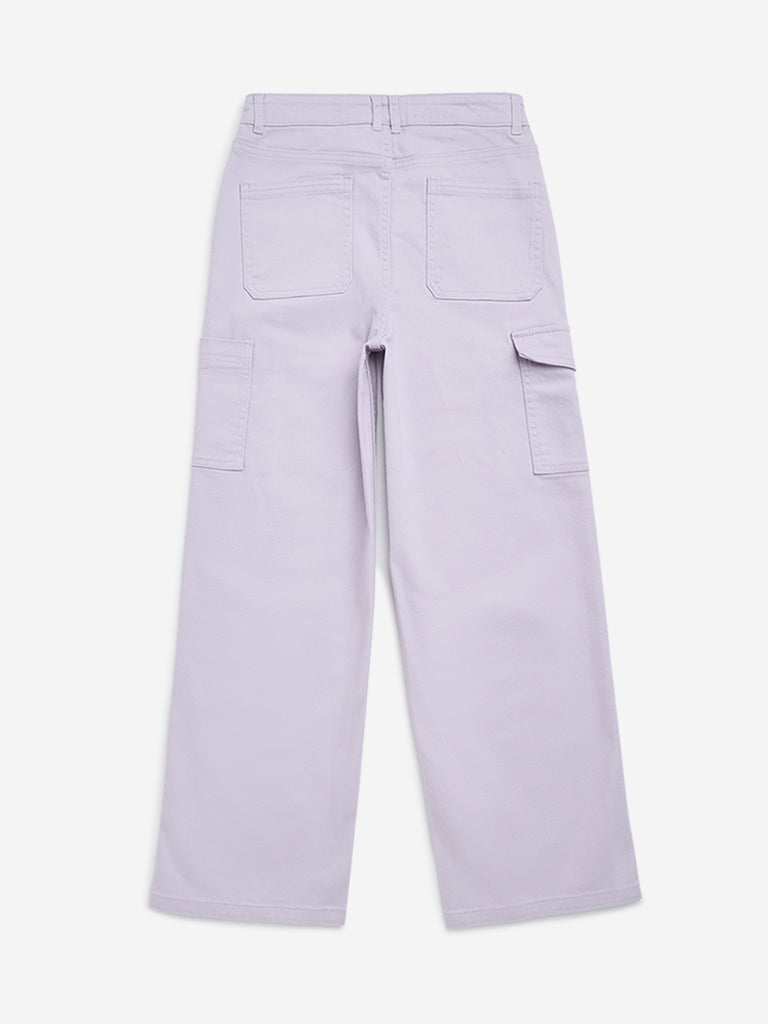 Y&F Kids Lilac Mid-Rise Cotton-Blend Cargo Trousers