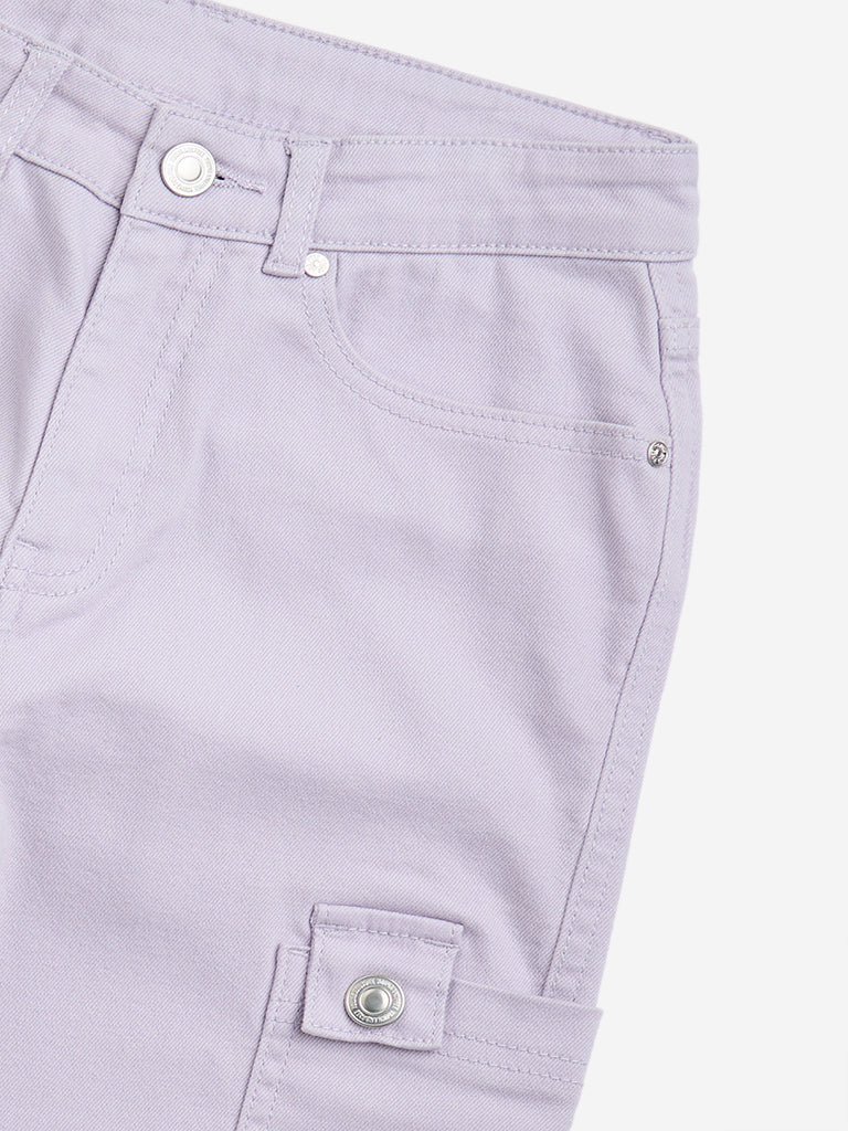 Y&F Kids Lilac Mid-Rise Cotton-Blend Cargo Trousers