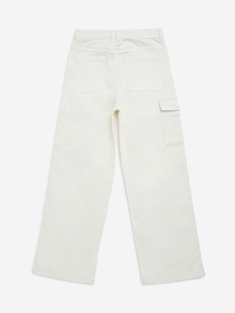 Y&F Kids Off-White Mid-Rise Cotton-Blend Cargo Trousers