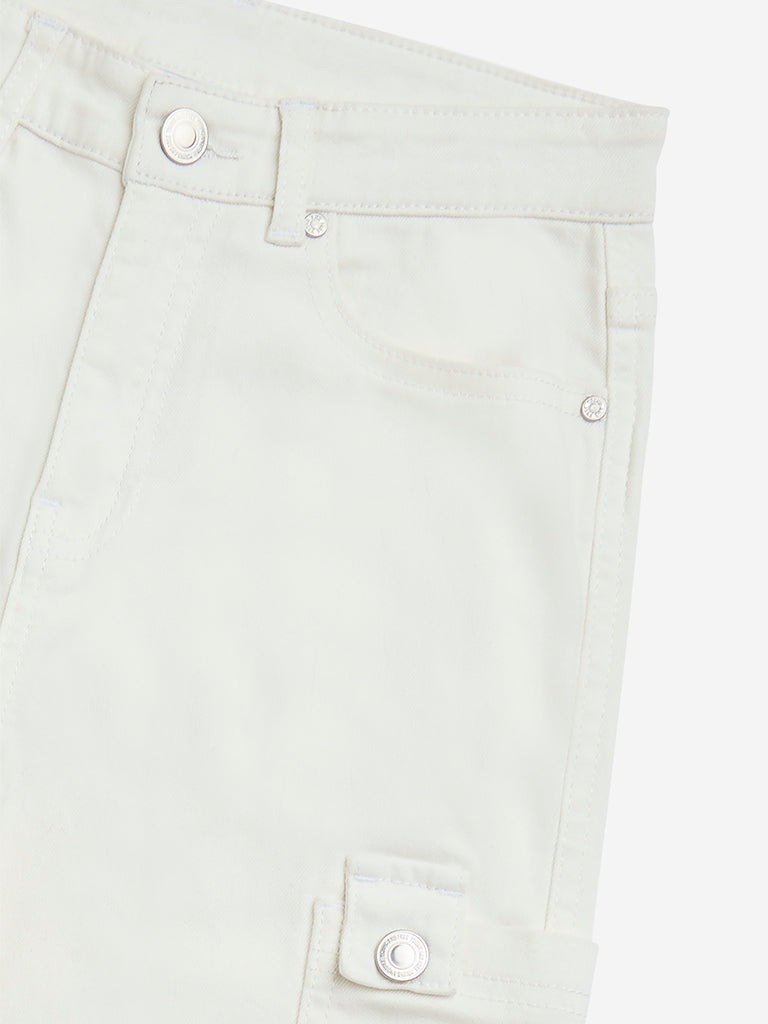 Y&F Kids Off-White Mid-Rise Cotton-Blend Cargo Trousers