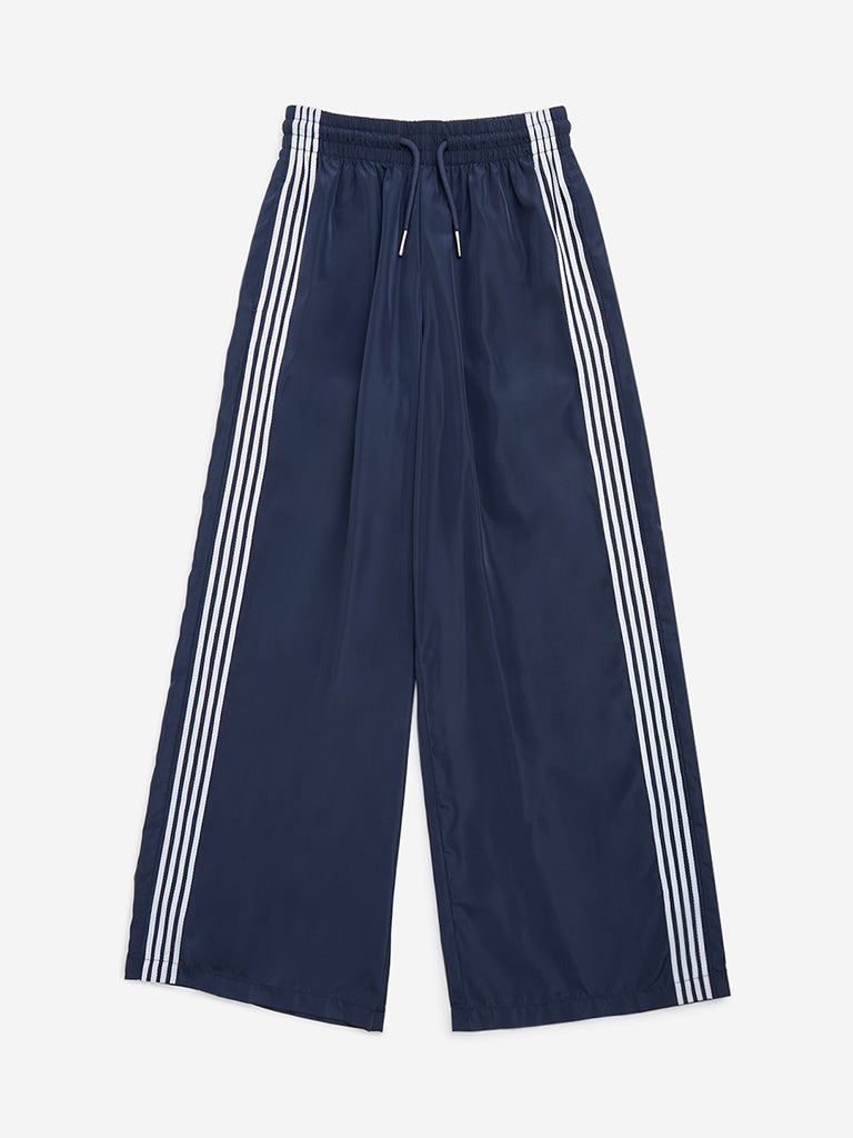 Y&F Kids Navy Striped Detailed Mid-Rise Track Pants