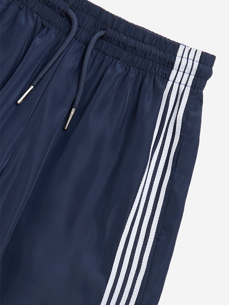 Y&F Kids Navy Striped Detailed Mid-Rise Track Pants